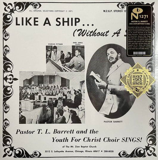 Pastor T. L. Barrett And The Youth For Christ Choir : Like A Ship... (Without A Sail) (LP, Album, RE)