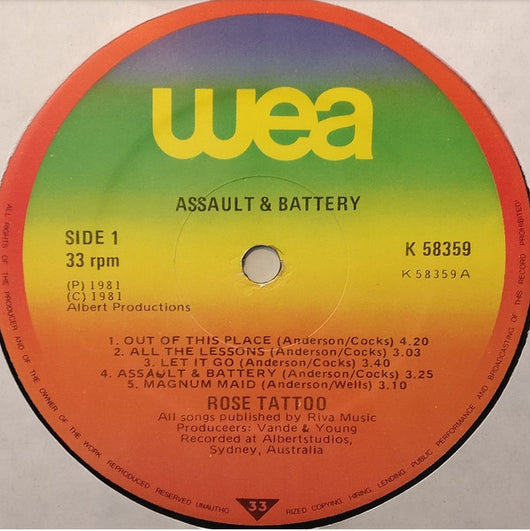 Rose Tattoo : Assault & Battery (LP, Album)