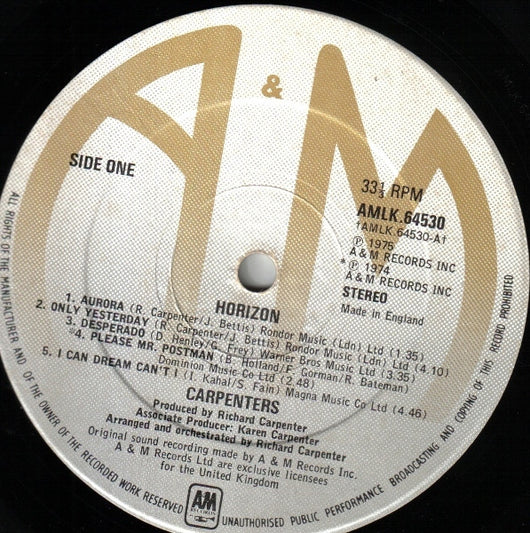 Carpenters : Horizon (LP, Album, Lab)