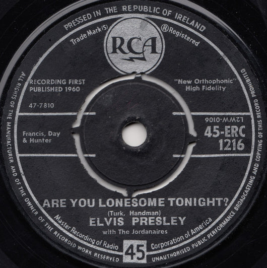 Elvis Presley With The Jordanaires : Are You Lonesome Tonight? (7