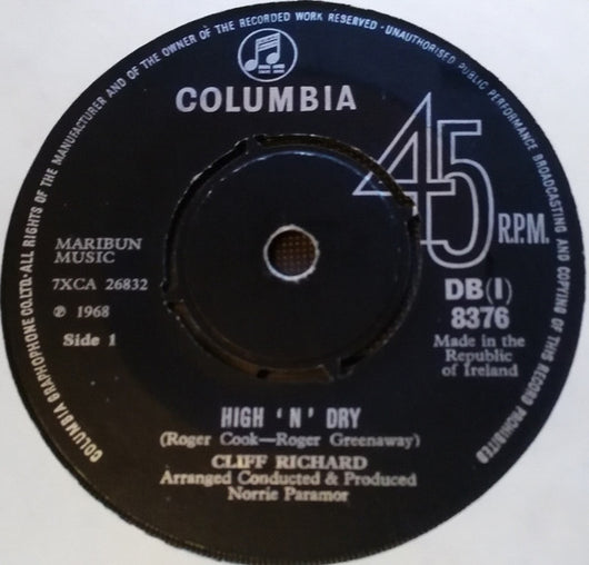 Cliff Richard : High 'N' Dry / Congratulations (7